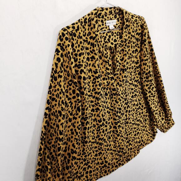 Ava & Viv Blouse Womens Size X Leopard Print Long Sleeve Pullover Shirt Top - Picture 4 of 7